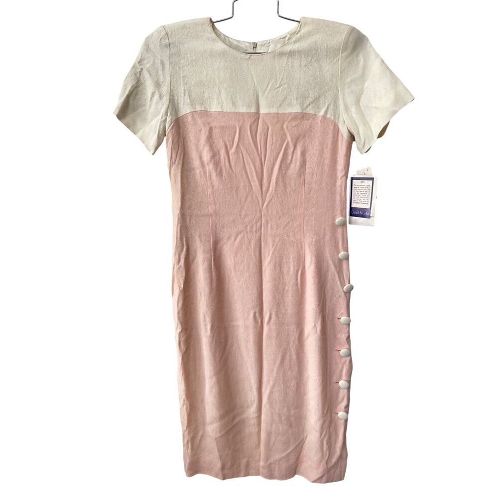 Vintage 90s David Brooks Short Sleeve Sheath Dress Size 6 Pink Deadstock NEW